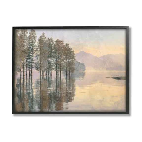 Woodland Lake Reflection Landscape Landscape Graphic Art Black Framed Art Print Wall Art