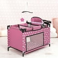 thumbnail image 5 of Bayer Design: Doll Travel Multi-Bed - Pink & White Stars - Playpen Care Center, Built-In Highchair & Mobile, Toy Accessory For Dolls Up to 18", Kid 3+, 5 of 7