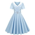 thumbnail image 1 of Robe Vintage à Manches Courtes pour Femmes Style Audrey Hepburn Années 1950 Rétro Rockabilly Ceinturée Cocktail Swing Tea Party, 1 of 6