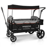 Wonderfold Pull & Push Twin Double Stroller Wagon with Canopy, Black