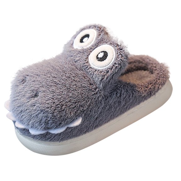 Otqutp Children Round Toe Slippers Girls Boys Home Slippers Warm House Slippers for Toddler Lined Winter Indoor Shoes House Shoes Bedroom Slipper(Gray,10-10.5 Years)
