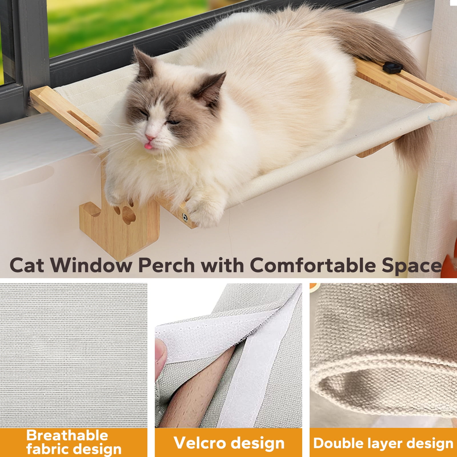 Cat Window Perch Durable Cat Window Seat Bed Shelves Adjustable Steady Cat Window Hammock Holds Up to 40lbs Washable Cat Hammock for Window Indoor Large Cats