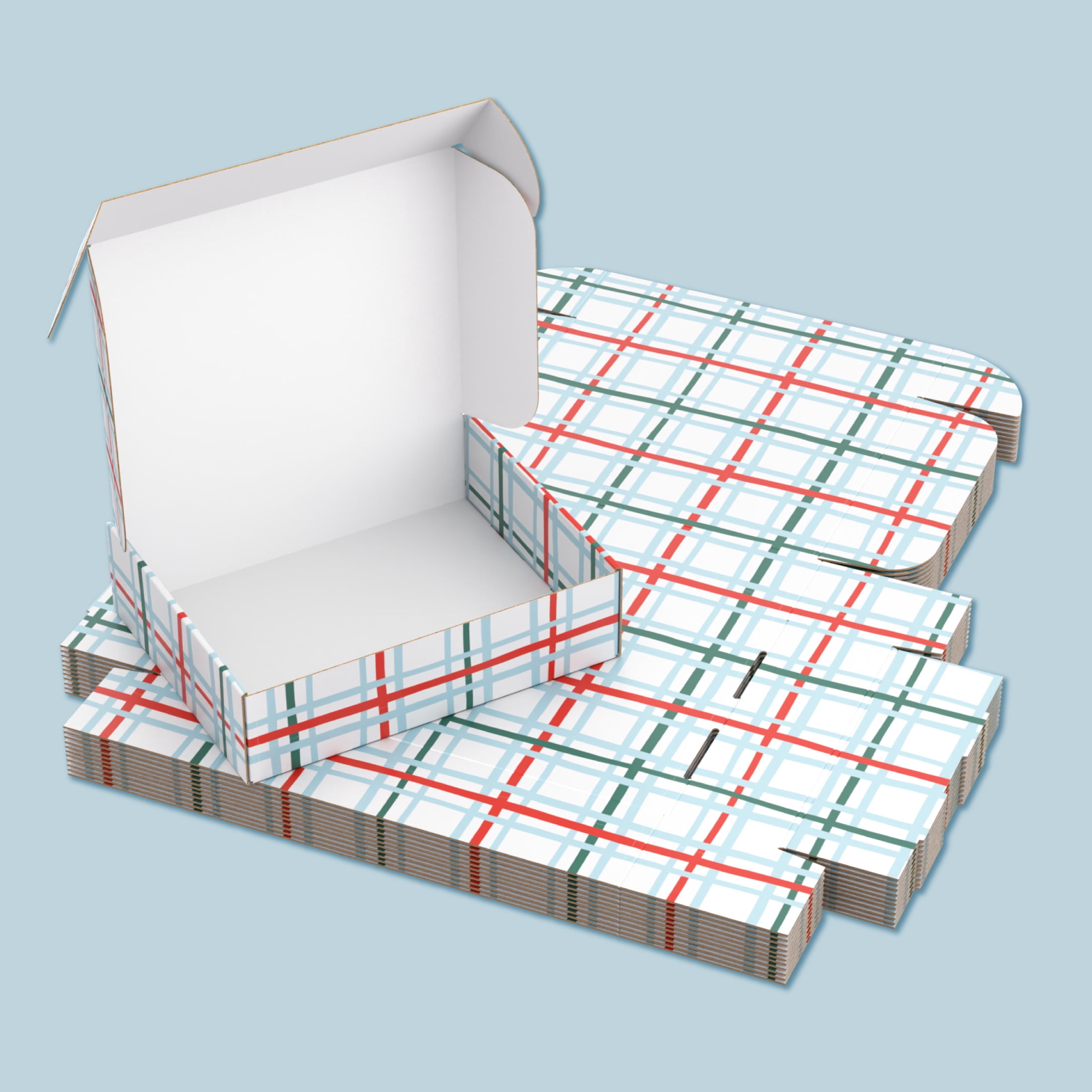 Printed Decorative Mailing, Shipping and Gift Boxes, Tuck Top Closure, 11.25” x 9” x 3”, Grid Print, 12 -Count Pack