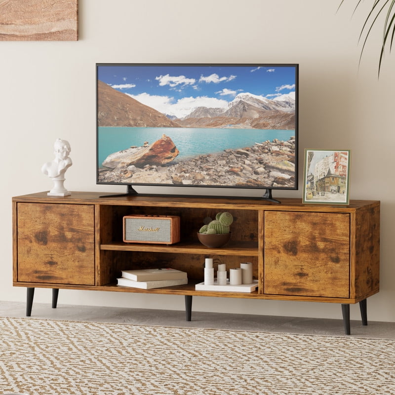 Vineego TV Stand for 65 Inch TVs, Rustic Oak Storage Cabinet with Drawers & Cord Management, Entertainment Center for Living Room