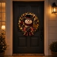 thumbnail image 3 of 2PC Christmas Snowman Wreaths for Front Door, Christmas Hanging Sign, 17.7 lnch Plaid Bow Snowman Wreath with Warm Light, Pine Cone, Berry, Rustic Door Hangings for Indoor, Outdoor, 3 of 6