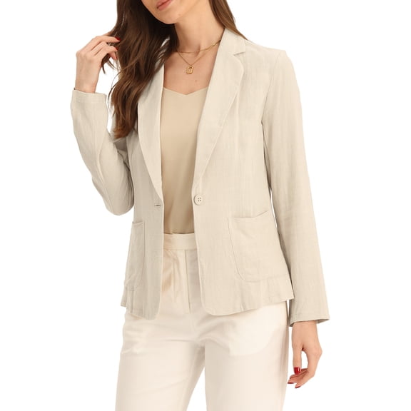 INSPIRE CHIC Linen Blazer for Women's Notch Lapel One Button Suit Jackets XS Beige