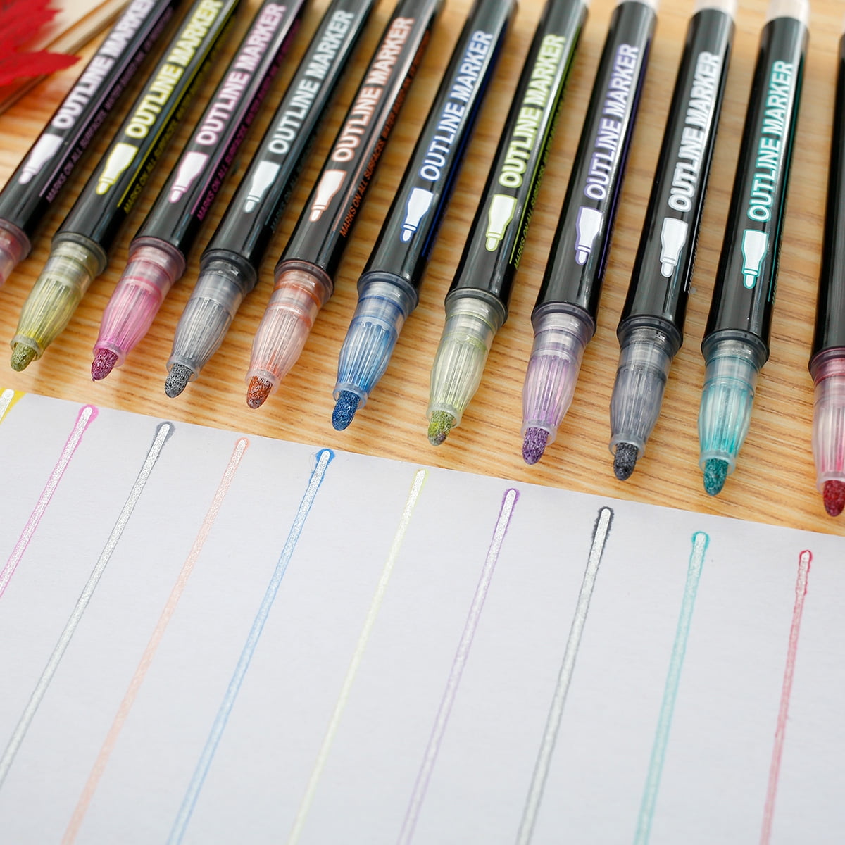 SAYEEC Double Line Outline Pens, 12 Colors Art Glitter Outline