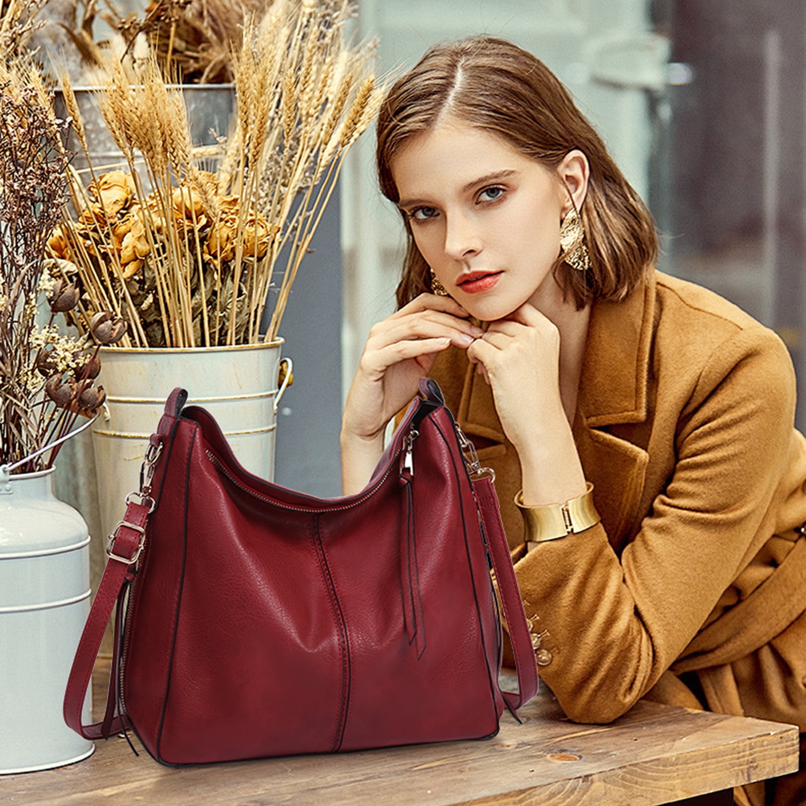 GAEKEAO Hobo Bag for Women, Large Soft Leather Shoulder Bag with Adjustable Strap, Slouchy Crossbody Handbag for Daily Work