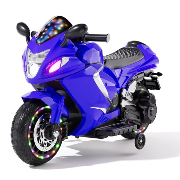 Xuanlur 24V Electric Motorcycle for Kids, Kids Motorcycle with Training Wheels, LED Light Up Wheels, Dual 390 Motors, Speed Up to 5 mph, Bluetooth Music, Ride On Toy for Kids 3-8 Years Old, Purple