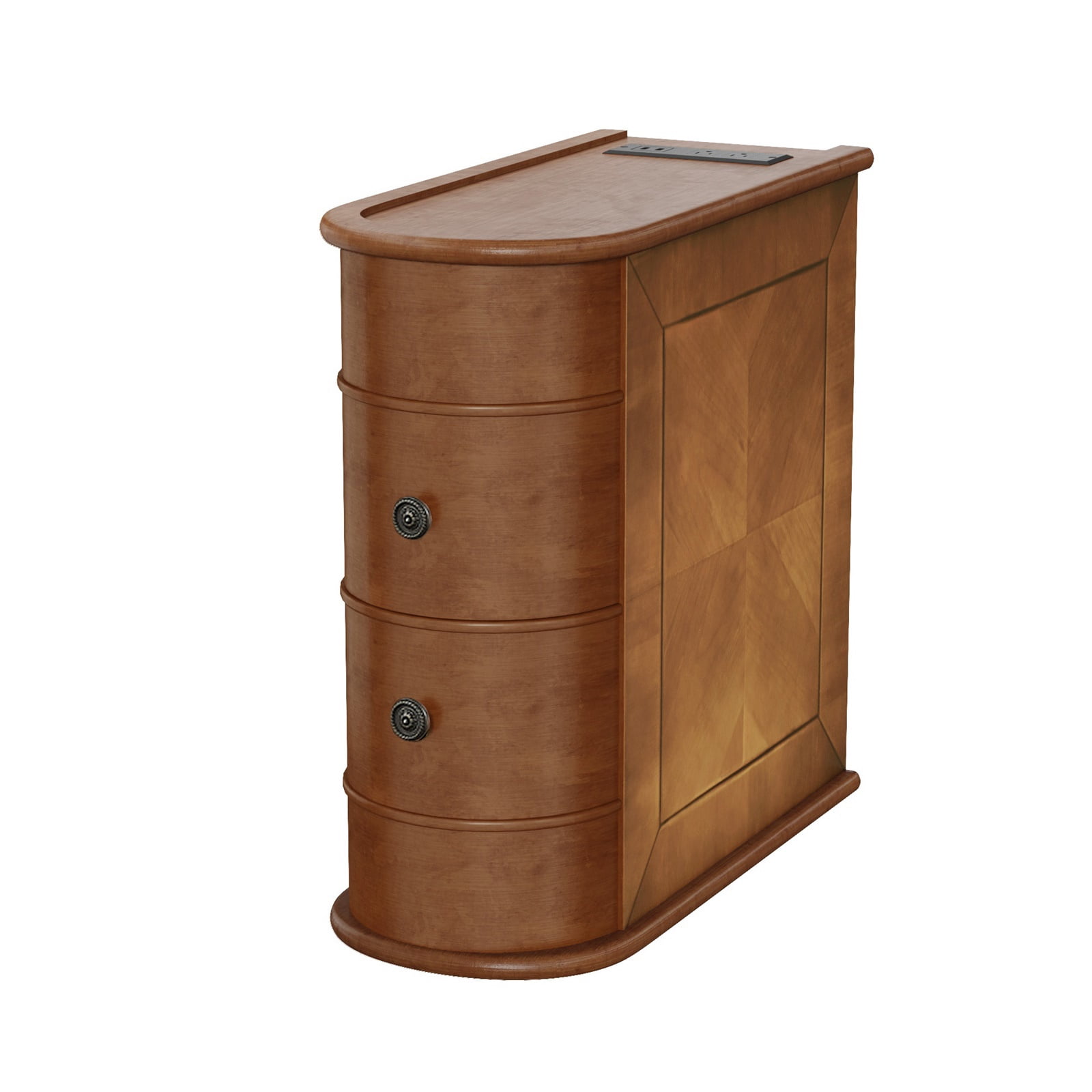 Hommoo Vintage Wood Sofa Side Table with Charging Station, 3 Drawers End Table Nightstand for Bedroom, Living Room, Closet, Walnut