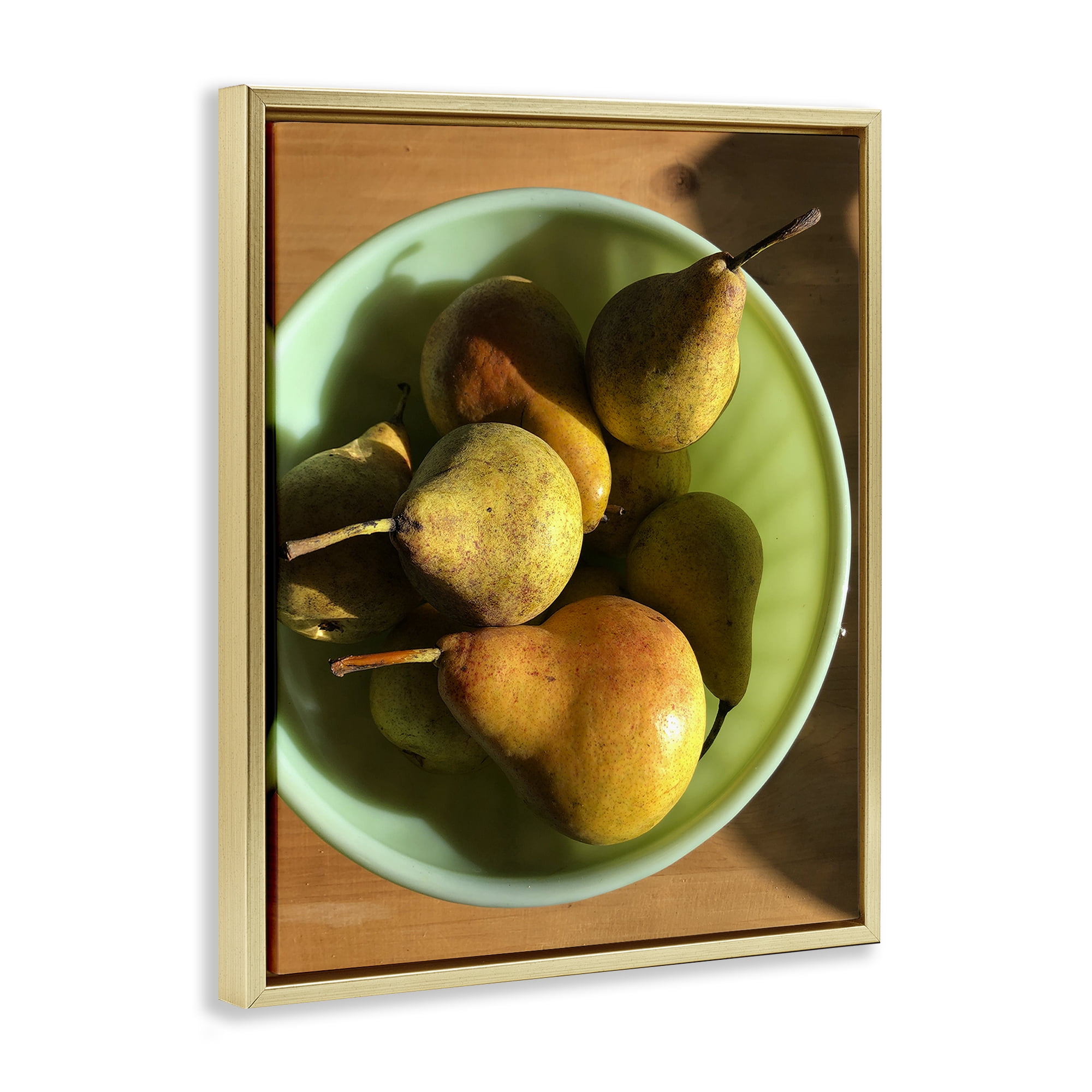 Stupell Industries Kitchen Bowl of Pears Food & Beverage Photography Gold Floater Framed Canvas Art Print Wall Art, 17 x 21