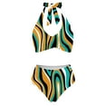 thumbnail image 6 of Sngxgn Women's Bikini Sets High Neck Print High Waisted Two Pieces Swimsuits Bathing Suits(Green,M), 6 of 7