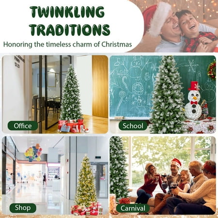 Costway - 6 FT Pre-Lit Artificial Christmas Tree with 580 Frosted Tips 280 LED Lights - Green/White