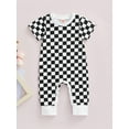 thumbnail image 2 of Liacowi Newborn Unisex Baby Boy Girl Casual Romper Short Sleeve Jumpsuit Checkerboard Printed Summer Bodysuit, 2 of 9