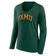 thumbnail image 2 of Women's Green Florida A&M Rattlers Basic Arch Long Sleeve V-Neck T-Shirt, 2 of 3