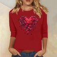 thumbnail image 1 of Jienlioq Chandail en Molleton de la Saint-Valentin pour Femmes Imprimé Décontracté Col Rond Manches 3/4 Rouge 2TG, 1 of 4