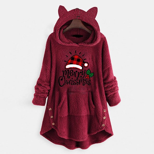 Qertyioot Femmes Hiver Noël Impression Sweat-Shirt, Manches Longues Casual Col Rond Pull-Over de Mode