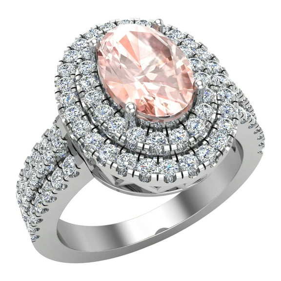 Engagement Ring for Women Pink Morganite Double Halo Diamond Proposal Ring 14K White Gold 2.65 CT TW (G,SI)