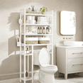 thumbnail image 6 of LEDREM 4-Tier Over-The-Toilet Storage Organizer with Adjustable Shelves & Hooks, Bamboo Bathroom Shelving Unit, Space-Saving Design, Cloud White, 6 of 6