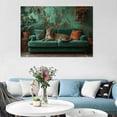 thumbnail image 3 of Mudket Leopard on Green Sofa Tropical Botanical Canvas Wall Art, Boho Vintage Canvas Art for Living Room Bedroom Print for Apartment Home Decor , Framed Ready to Hang - 12"L x 8"W, 3 of 9
