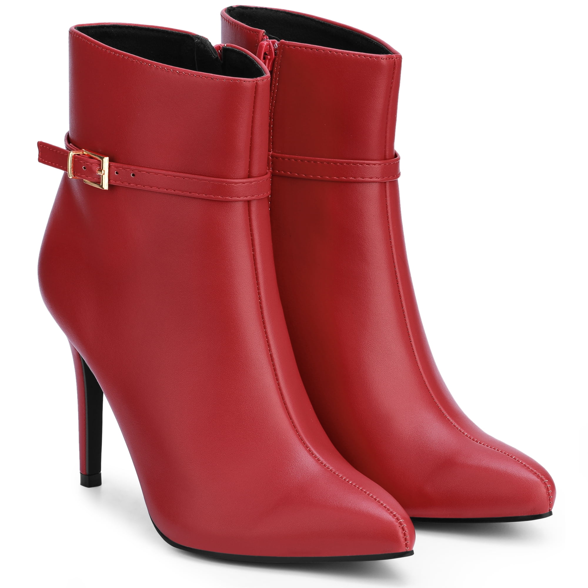 DARING DIVA Women's Stylish Buckle Strap Stiletto Heels Ankle Boots Red US 8.5