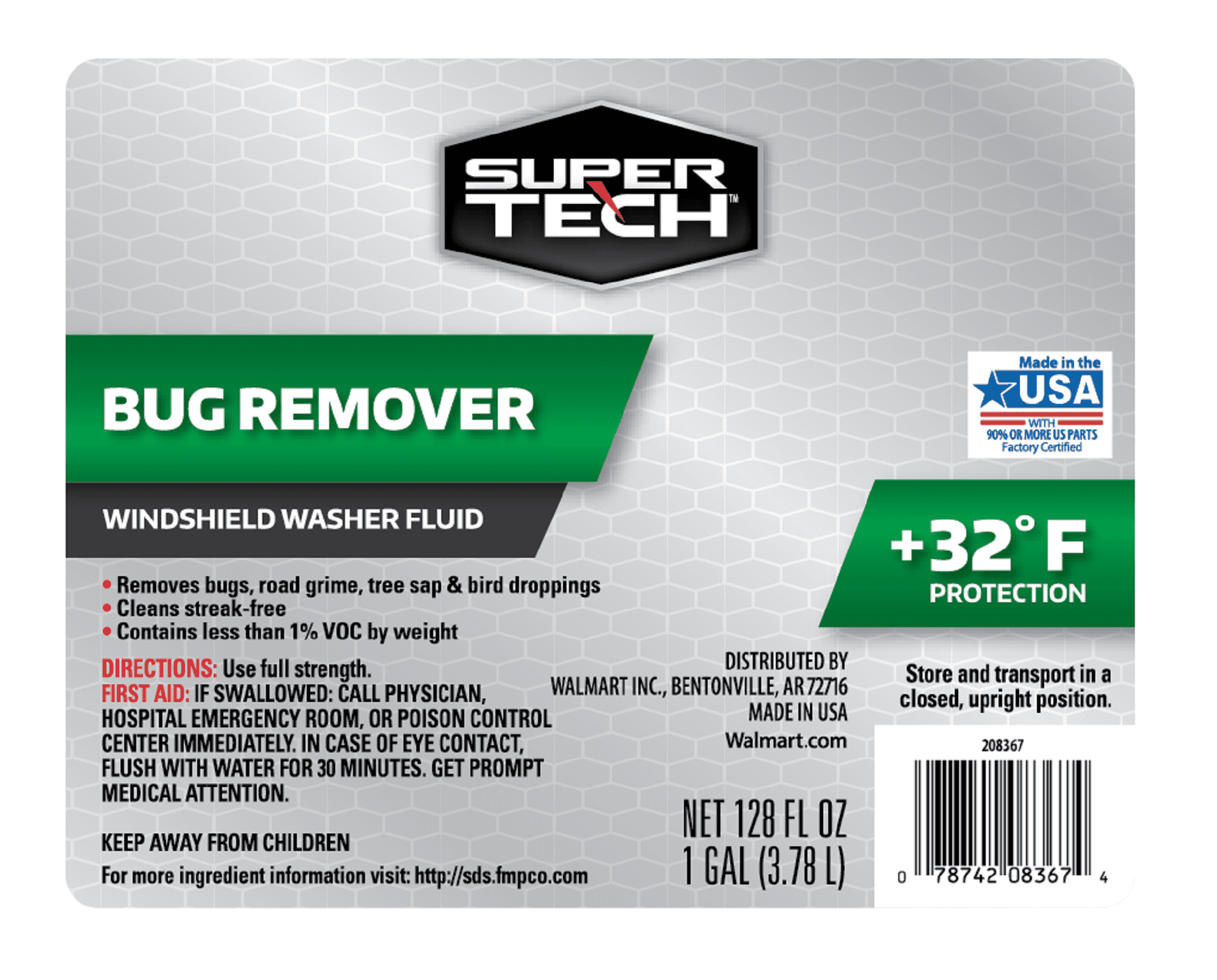 Super Tech Bug Remover with Rain Repeller Windshield Washer Fluid