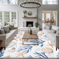 thumbnail image 4 of Summer Blue Washable Living Room Rugs 5'x8', Yellow Coral Shell Starfish Marine Life Coastal Low Pile Throw Large Area Rug Non-Slip Sturdy Edge Binding Carpet for Living Room Kitchen Office, 4 of 9