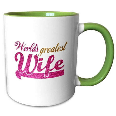 3dRose Worlds Greatest Wife - Romantic marriage or wedding anniversary gifts for her - best wife - hot pink - Two Tone Green Mug, (World's Best Marriage Proposal)