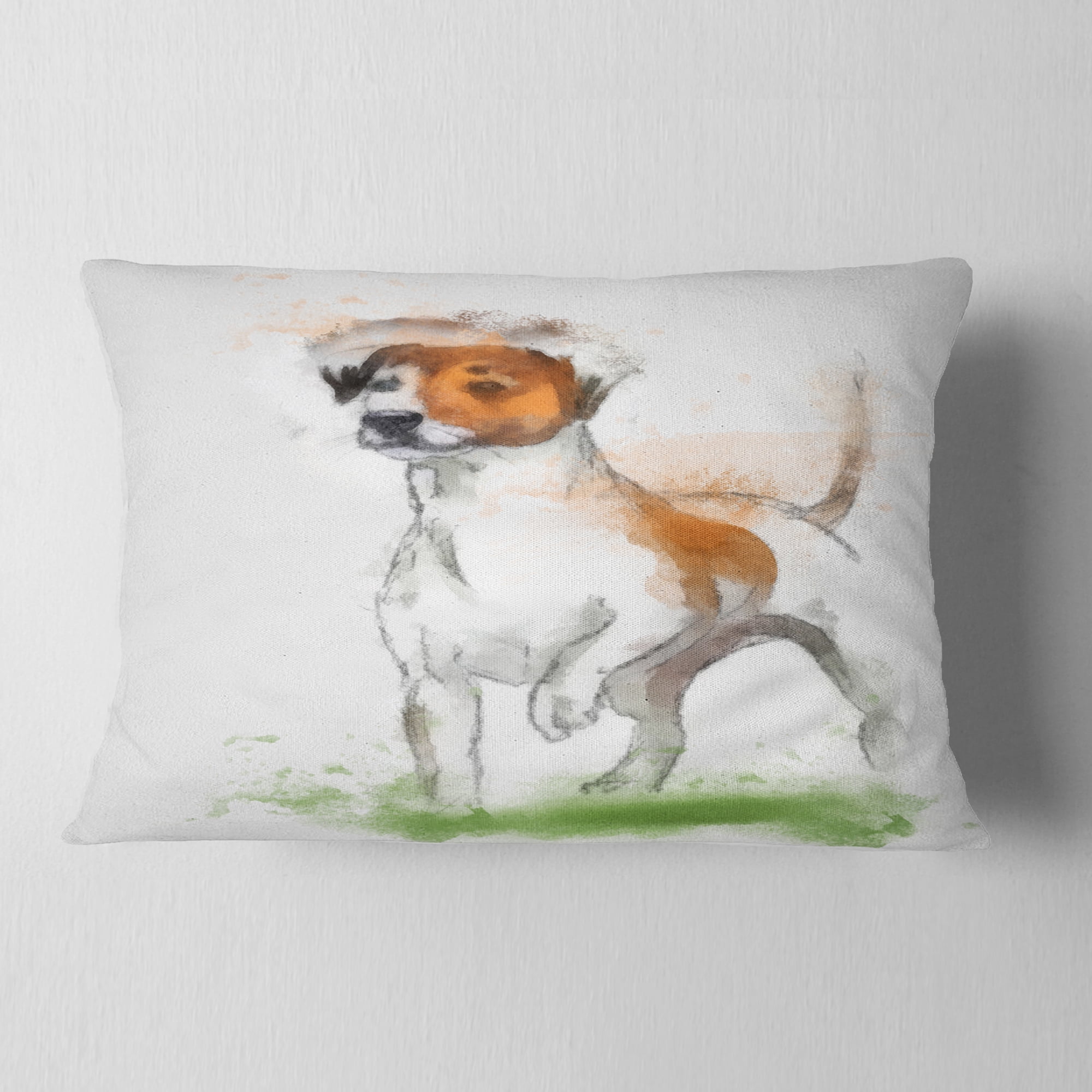 Designart Funny Dog Walking on Grass - Animal Throw Pillow - 12x20