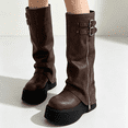 thumbnail image 4 of pwidon Women 's Knee High Boots Tall Platform Round Toe Boots, Slouchy Faux Leather, Side Zip, Chunky Thick Sole Fashion Boots 36, 4 of 4
