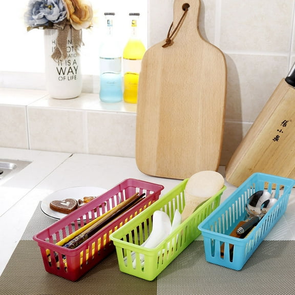 HEMOTON 6pcs Assorted Color Plastic Storage Trays for Kitchen Organization Hollow Out Baskets