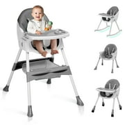 Ktaxon Baby High Chair, Convertible 6 in 1 High Chairs for Babies and Toddlers, Foldable Baby Highchair with 5-Point Safety Harness, Adjustable Dining Tray, Backrest & Height, Gray