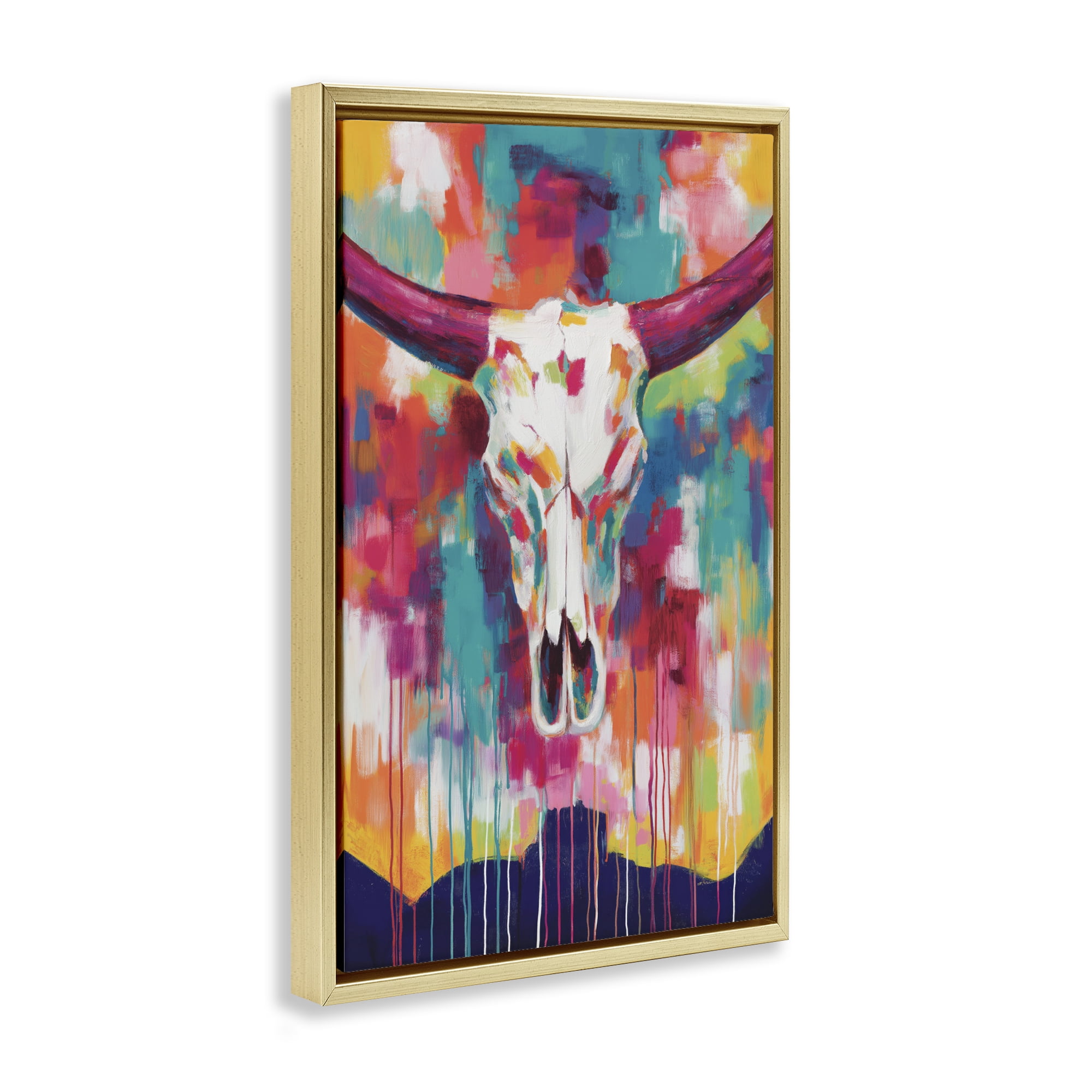 Stupell Industries Spirit Of The West Skull Gold Framed Floater Canvas Wall Art, design by Chromatic Storm Studio