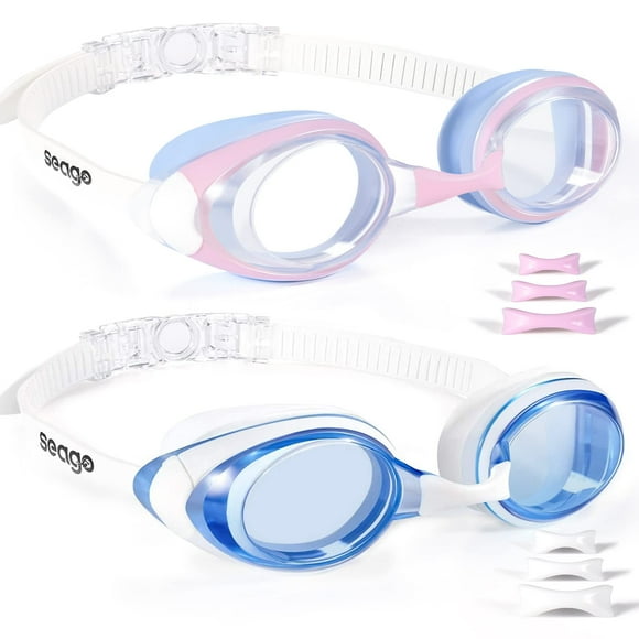 Swimming Goggles 2 Pack Swim Goggles Anti Fog Goggles Adult Swimming UV Protection Fit for Adult Men Women Youth Junior, No Leaking Soft Silicone Seal Flat Lens Clear Vision, 3 Sizes of Nose Bridge
