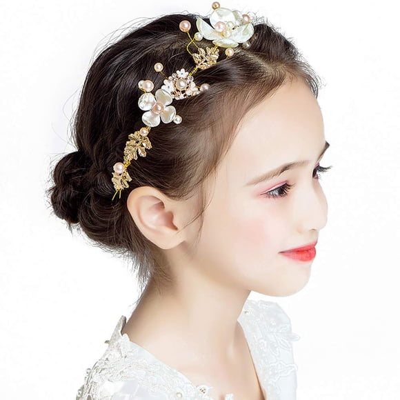 PRDGIRL Accesorios para el Cabello de Boda para niños Tocado de Princesa Floral Tiara de Perlas Diadema de Primera Comunión para niñas y Mujeres Diadema de Boda Nupcial Linda y Dulce para niñas de Flo