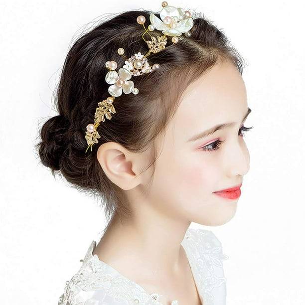 Accessoires de cheveux de mariage pour enfants, princesse bandeau fleur  blanche bandeau perle robe de cheveux pour fille et filles de fleur jolie  bande de cheveux de mariage de mariée