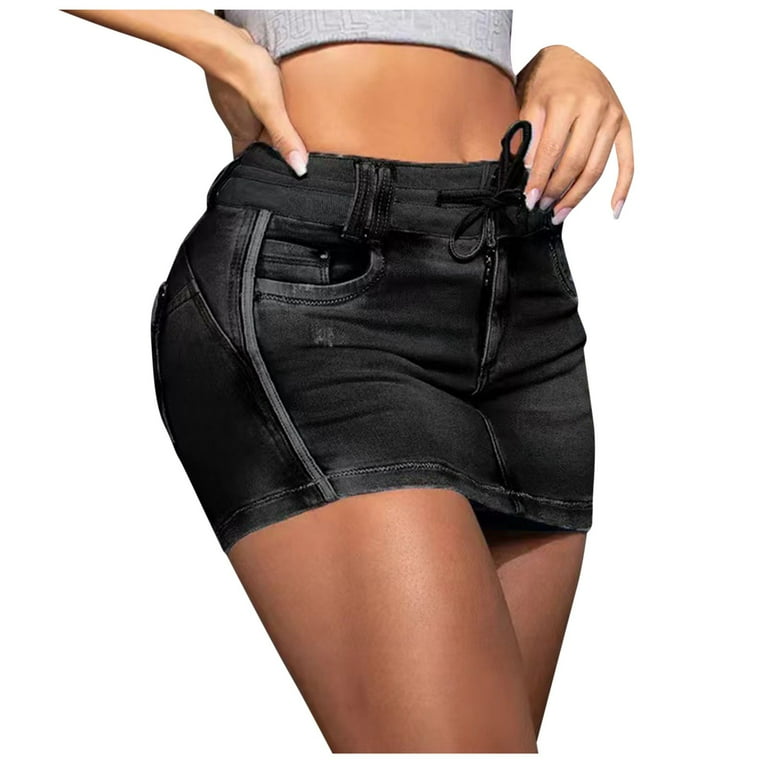 AYA Denim Skorts For Woman Cargo Faux Wrap Jean Skort Skirts Stretchy High Waisted Skirt Shorts Country Concert Wear Women Shorts Contrast Binding Ripped Drawstring Denim Skorts Walmart