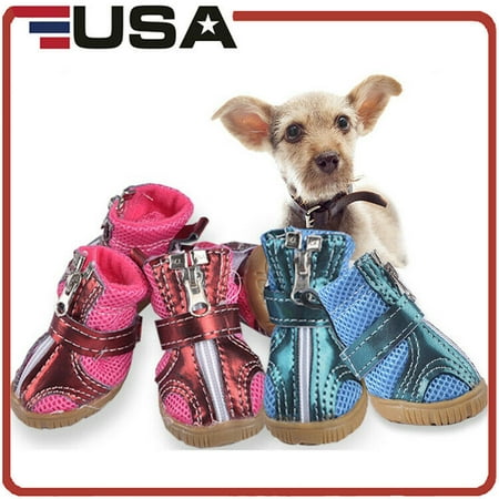 4pcs Dog Shoes Small Puppy Anti-slip Mesh Boots Booties for Snow Rain Breathable - Red -