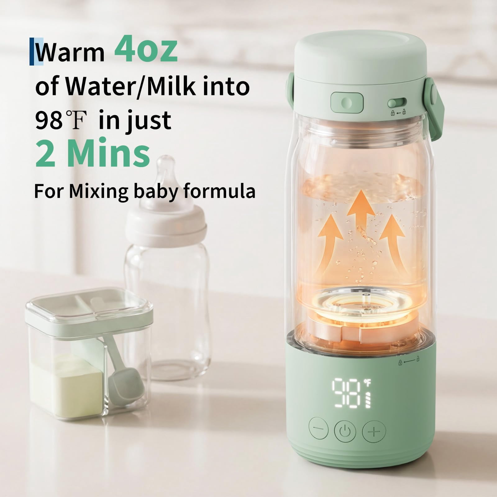 Portable Bottle Warmer for Travel, Baby Milk Warmer with LED Display, 1℉ Precise Adjust, Dishwasher Safe, USB-C Rechargeable, 17oz, 316 Stainless Steel, Thaw, Keep Warm, for Breastmilk Formula
