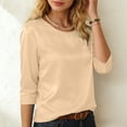thumbnail image 5 of idosla Womens Silk Satin Shirts 3/4 Length Sleeve Crewneck Lightweight Going Out Tops Loose Casual Blouses Business Outfits (Beige, S), 5 of 9