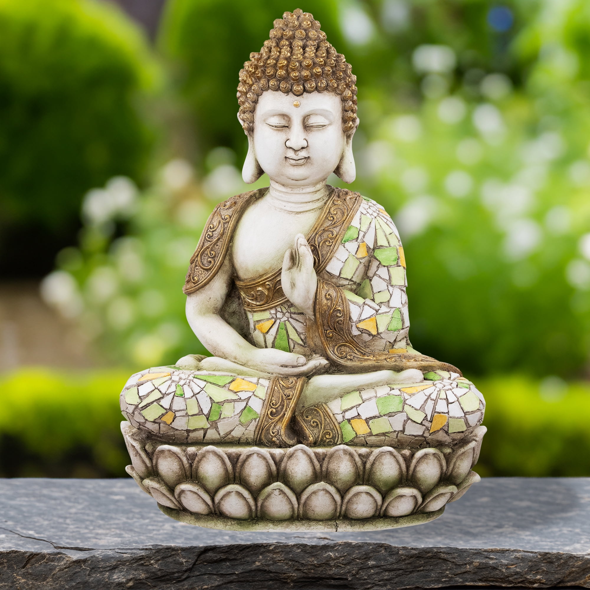 Northlight Meditating Mosaic Buddha Outdoor Ceramic Garden Statue - 19.5"
