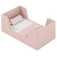 thumbnail image 1 of Costway Soft Velvet Fabric Upholstered Children Floor Bed with Safety Rails & Headboard Pink, 1 of 10
