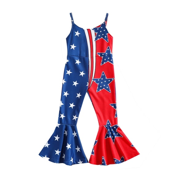 Qopobobo 4th July Clothing Baby 4th of July Baby Girl Outfits Fourth of July American Flag Ruffle Romper Fly Sleeve Smocked Bodysuit Blue,3-4 Years