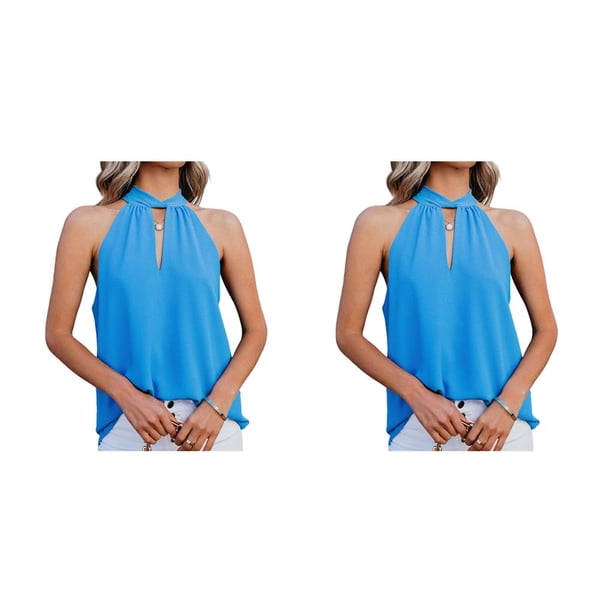 Blusa Sin mangas Qarigey Azul XXL Cuello anudado