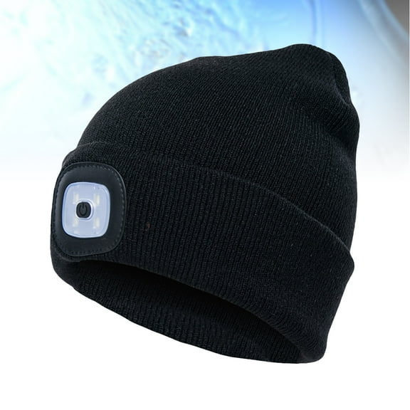 Morttic Men Women's Button Battery Knit Hat Creative Simple With Lamp for Home Travel Hiking (Black)