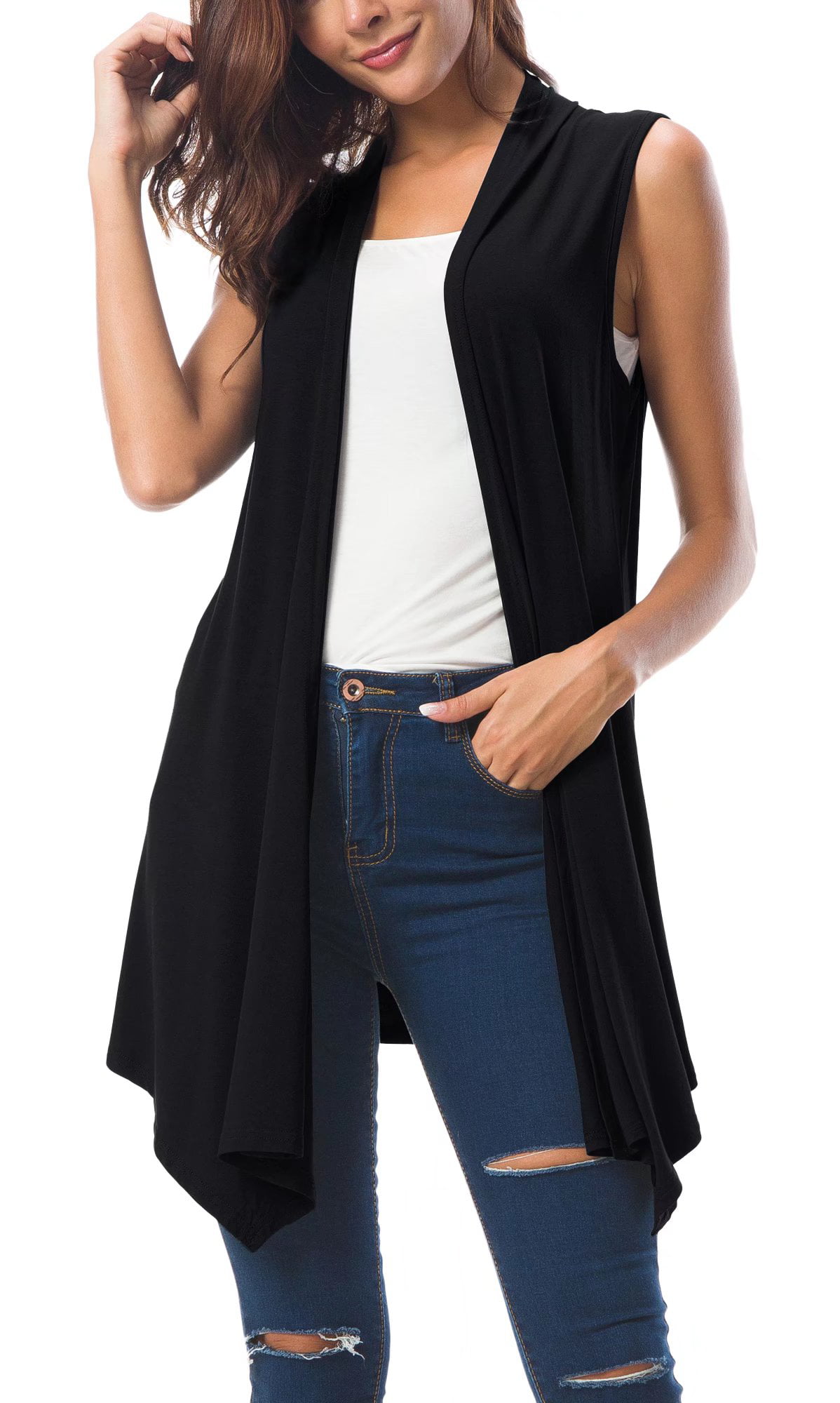 Urban CoCo Women’s Sleeveless Asymmetric Hem Open Front Cardigan Vest :  : Clothing, Shoes & Accessories