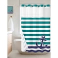 thumbnail image 6 of No Hook Shower Curtain with Snap in Liner, Anchor Teal White Stripe Country Waterproof Bath Curtain Double Layers with See Through Top Window, Nautical Modern Stripes Hotel Shower Curtains 36x72in, 6 of 9