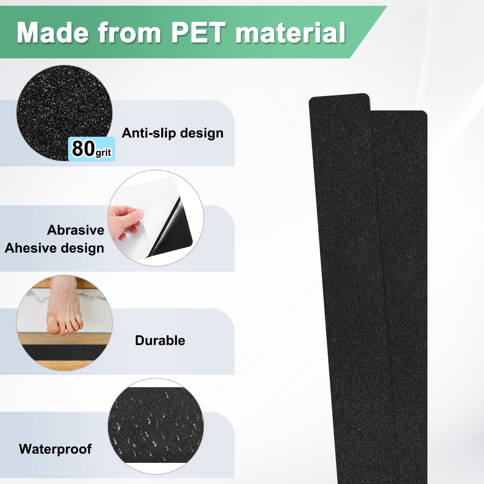Uxcell 15-Pack Anti Slip Traction Tape 30 Inch X 4 Inch Best Grip Tape Grit Outdoor Non-Skid Tape for Stairs Step Black