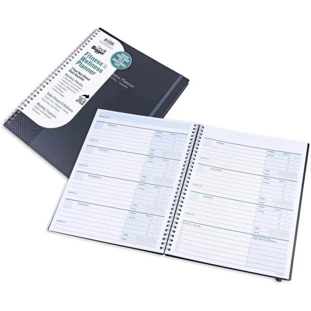 See It Bigger Fitness & Wellness Planner– Undated 12-Month Daily, Weekly & Monthly Organizer– Track Weight, Sleep, Exercise & More – Large Print, Spiral Bound Notebook for Health & Wellness Goals