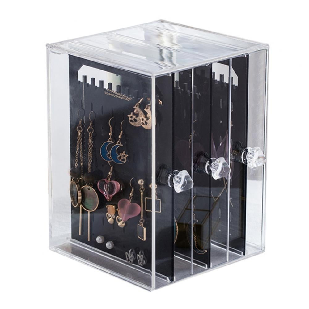 KAMIER Acrylic Jewelry Organizer,5 Layers Clear Acrylic Jewelry Box for  Women,20 Pcs Portable Clear Jewelry Bag Set,Velvet Earring Display Holder  for